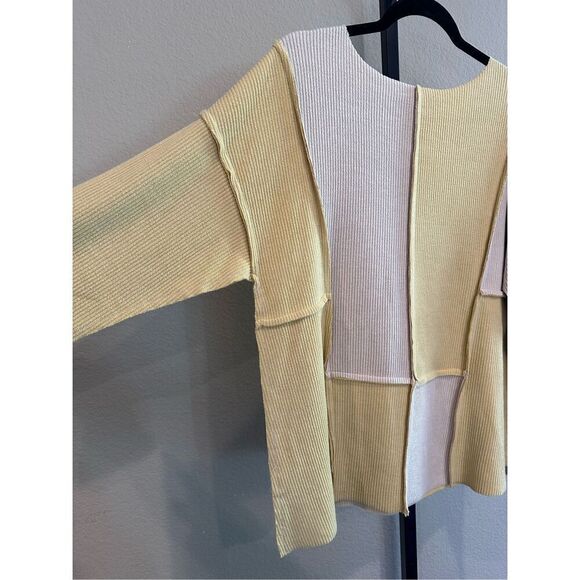 Size S Easel Color Block Rib Knit Tunic Top Yellow/Beige Cream - Picture 4 of 6